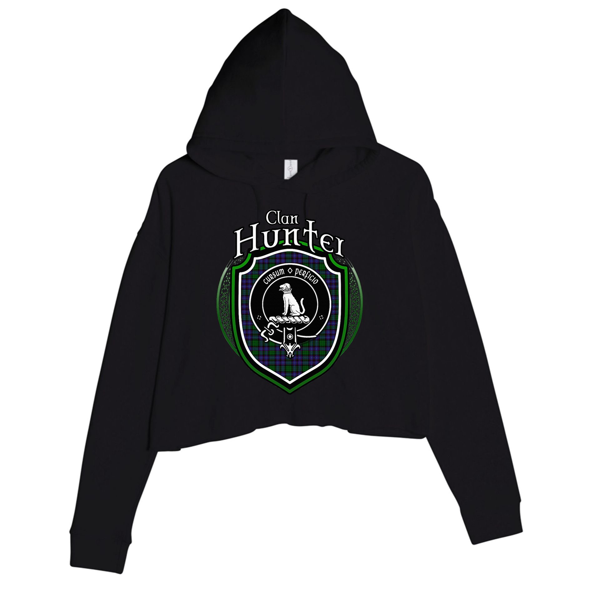 Hunter Clan Crest Scottish Clan Hunter Family Crest Badge Crop Fleece Hoodie