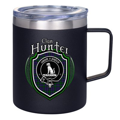 Hunter Clan Crest Scottish Clan Hunter Family Crest Badge 12oz Stainless Steel Coffee Mug
