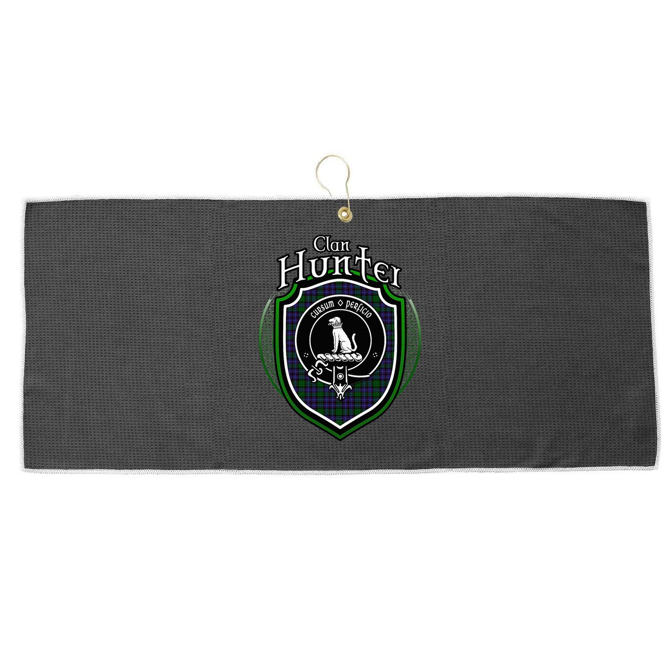 Hunter Clan Crest Scottish Clan Hunter Family Crest Badge Large Microfiber Waffle Golf Towel
