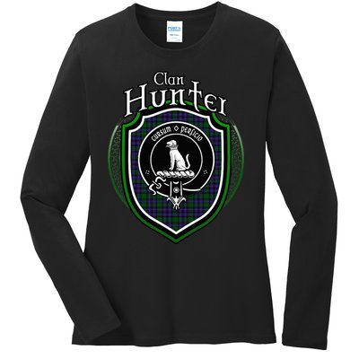 Hunter Clan Crest Scottish Clan Hunter Family Crest Badge Ladies Long Sleeve Shirt