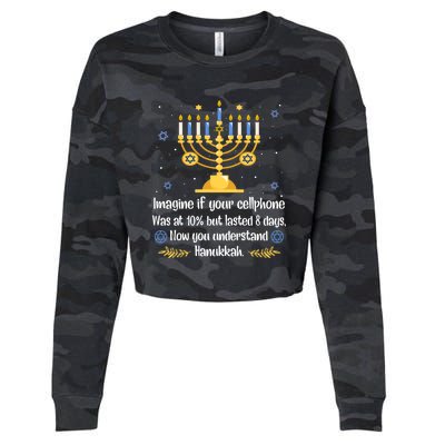 Hanukkah Cellphone Chanukkah Menorah Christmas Cropped Pullover Crew