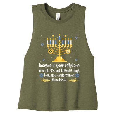 Hanukkah Cellphone Chanukkah Menorah Christmas Women's Racerback Cropped Tank