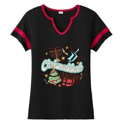 Hanukkah & Christmas Chrismukkah Funny Tree Presents Ladies Halftime Notch Neck Tee