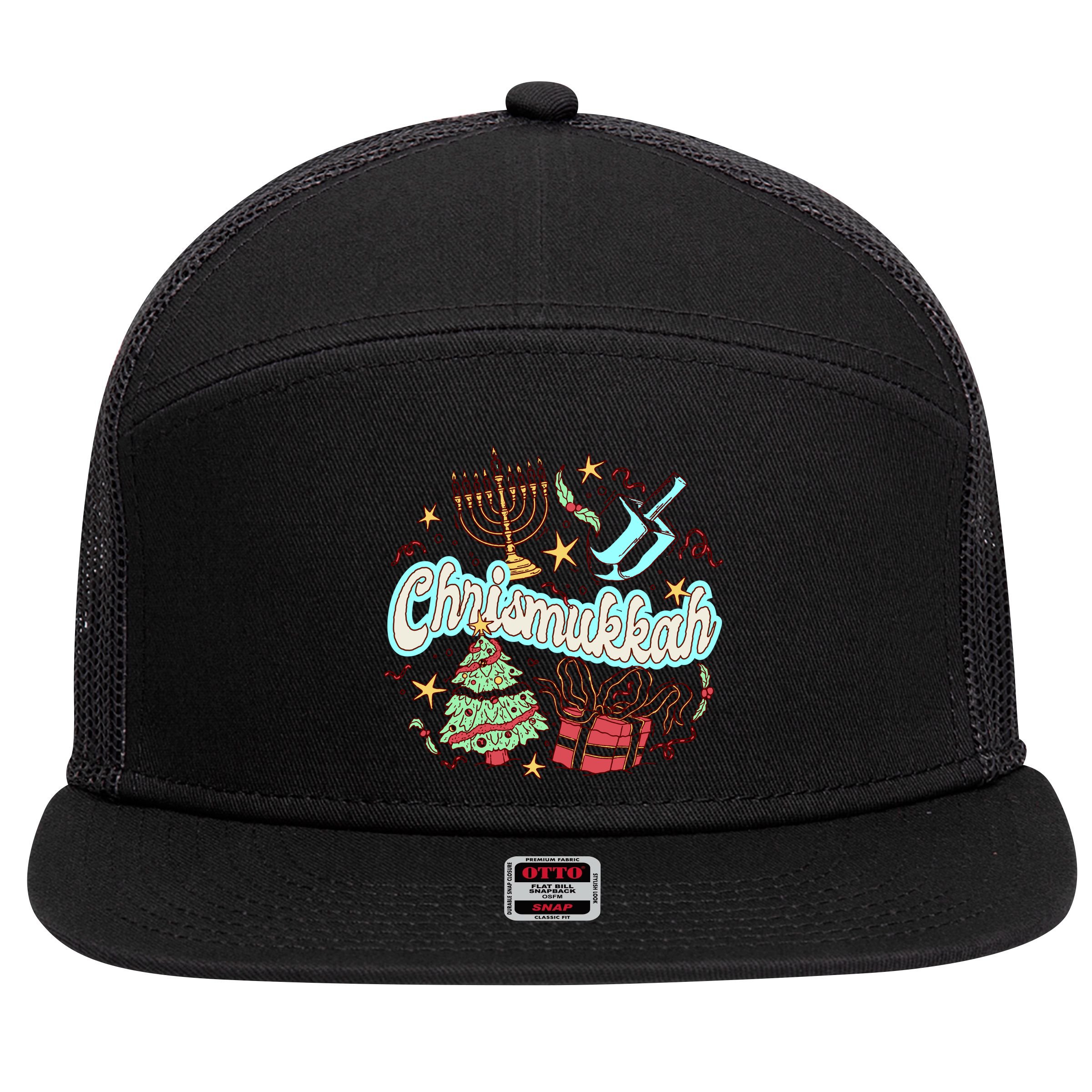 Hanukkah & Christmas Chrismukkah Funny Tree Presents 7 Panel Mesh Trucker Snapback Hat