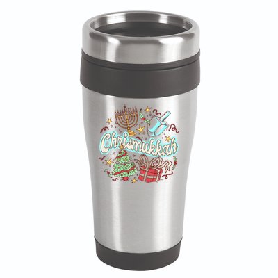 Hanukkah & Christmas Chrismukkah Funny Tree Presents 16oz Travel Tumbler