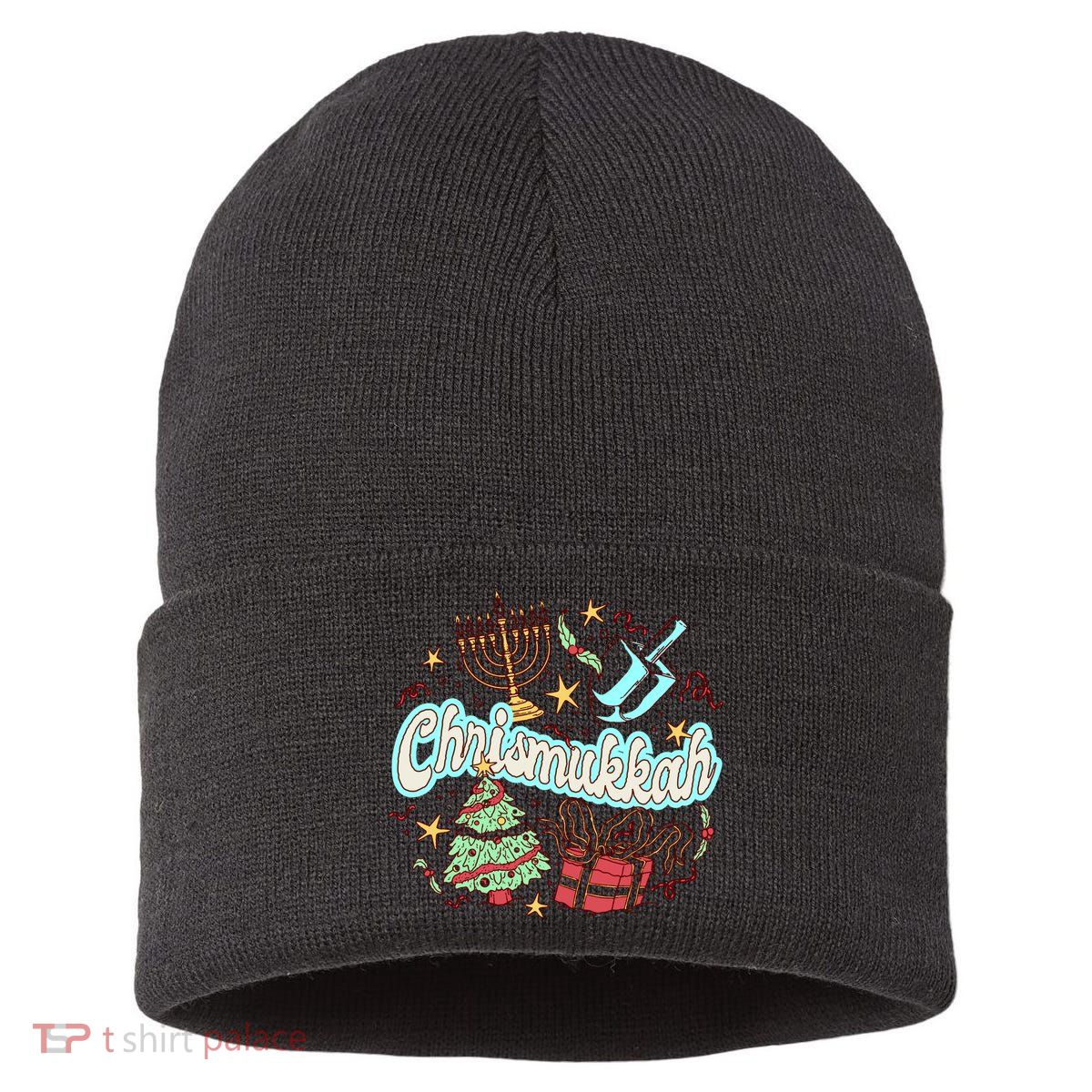 Hanukkah & Christmas Chrismukkah Funny Tree Presents Sustainable Knit Beanie