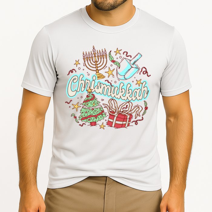 Hanukkah & Christmas Chrismukkah Funny Tree Presents Cooling Performance Crew T-Shirt