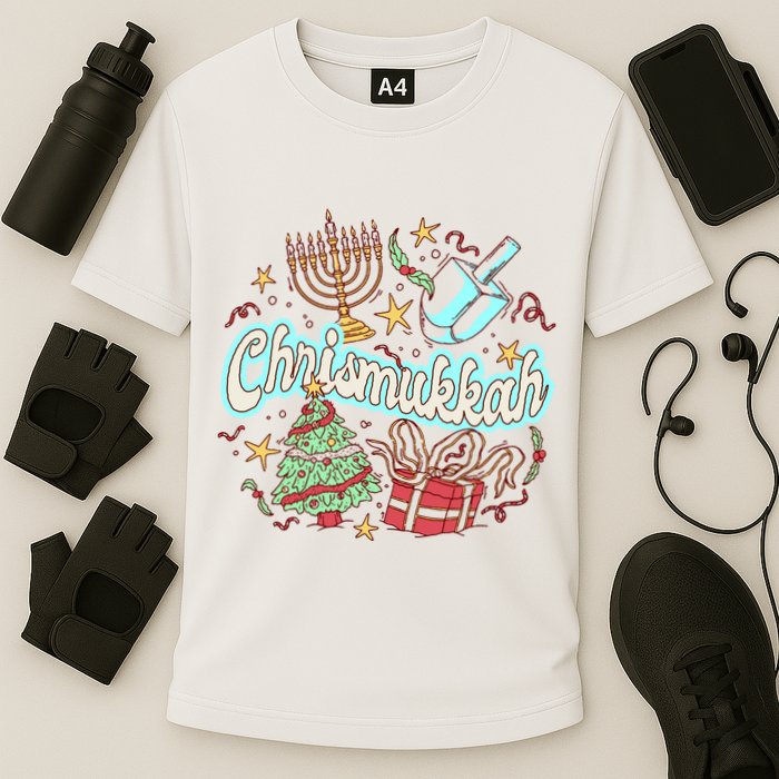Hanukkah & Christmas Chrismukkah Funny Tree Presents Cooling Performance Crew T-Shirt