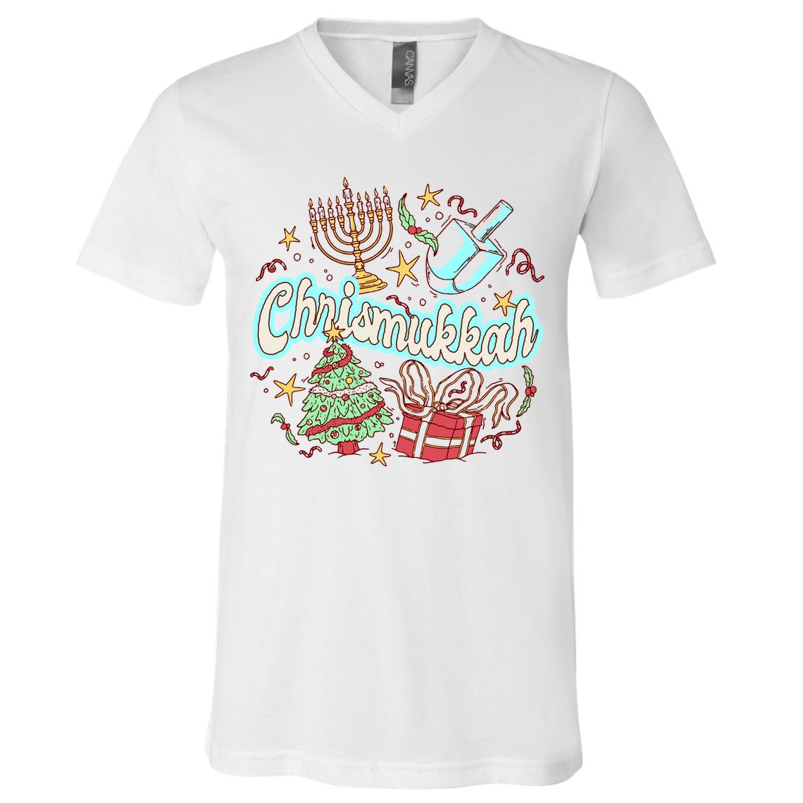 Hanukkah & Christmas Chrismukkah Funny Tree Presents V-Neck T-Shirt