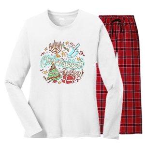 Hanukkah & Christmas Chrismukkah Funny Tree Presents Women's Long Sleeve Flannel Pajama Set 