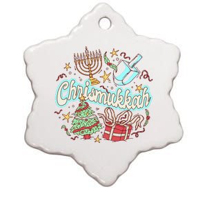 Hanukkah & Christmas Chrismukkah Funny Tree Presents Ceramic Star Ornament