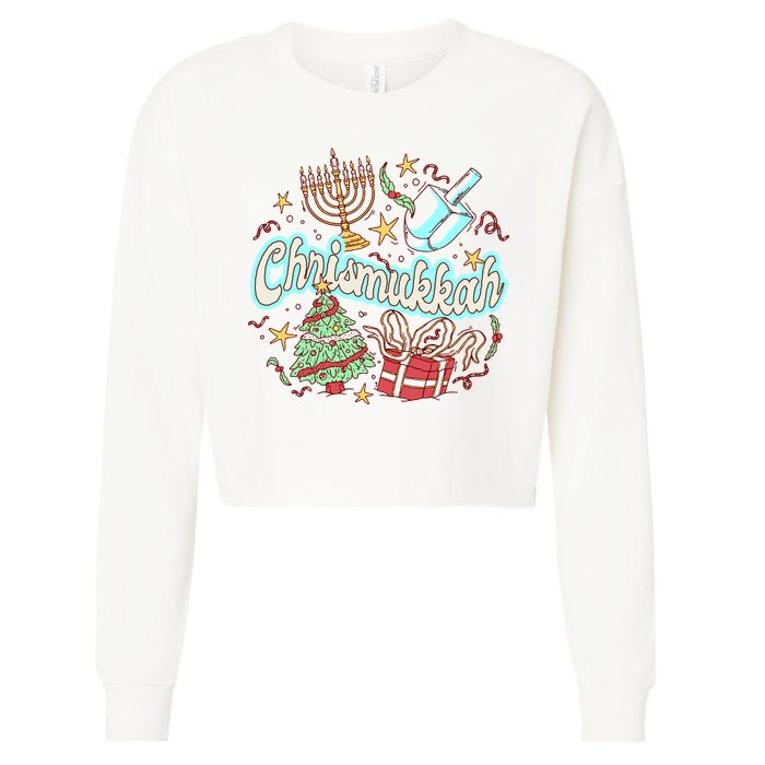 Hanukkah & Christmas Chrismukkah Funny Tree Presents Cropped Pullover Crew