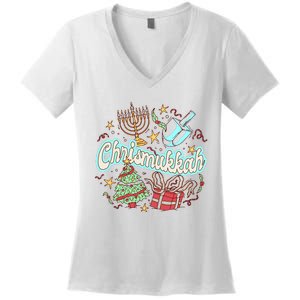 Hanukkah & Christmas Chrismukkah Funny Tree Presents Women's V-Neck T-Shirt