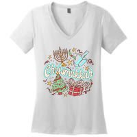 Hanukkah & Christmas Chrismukkah Funny Tree Presents Women's V-Neck T-Shirt