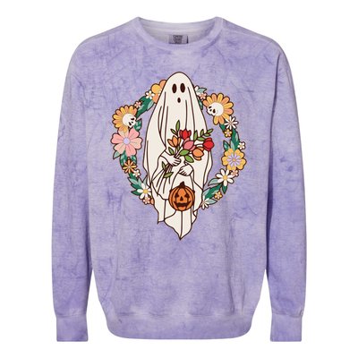 Halloween Creepy Cute Boho Flower Ghost Colorblast Crewneck Sweatshirt