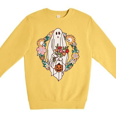 Halloween Creepy Cute Boho Flower Ghost Premium Crewneck Sweatshirt