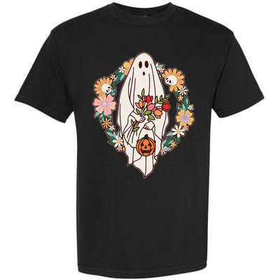 Halloween Creepy Cute Boho Flower Ghost Garment-Dyed Heavyweight T-Shirt