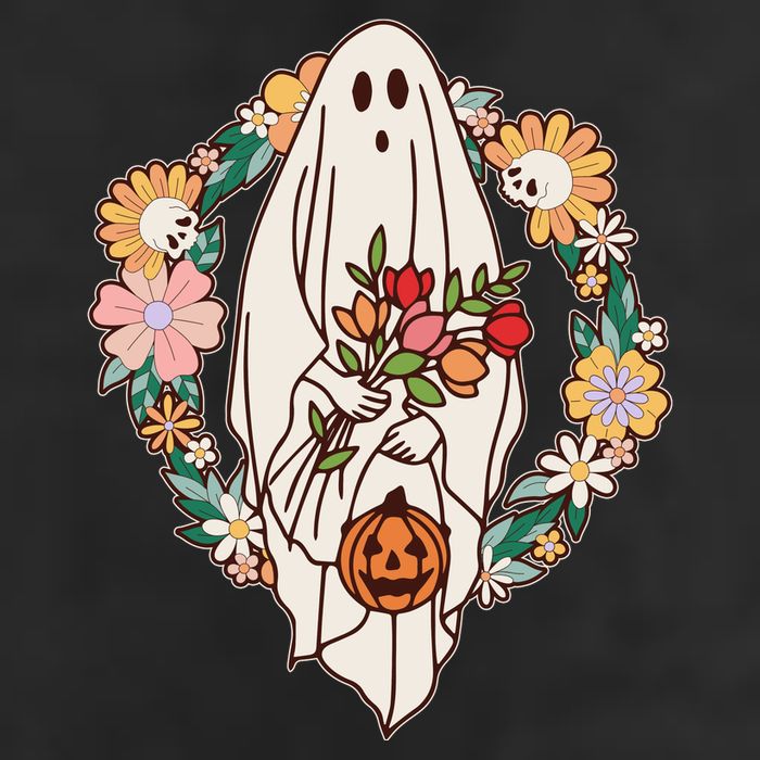 Halloween Creepy Cute Boho Flower Ghost 7 Panel Mesh Trucker Snapback Hat