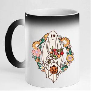 Halloween Creepy Cute Boho Flower Ghost 11oz Black Color Changing Mug