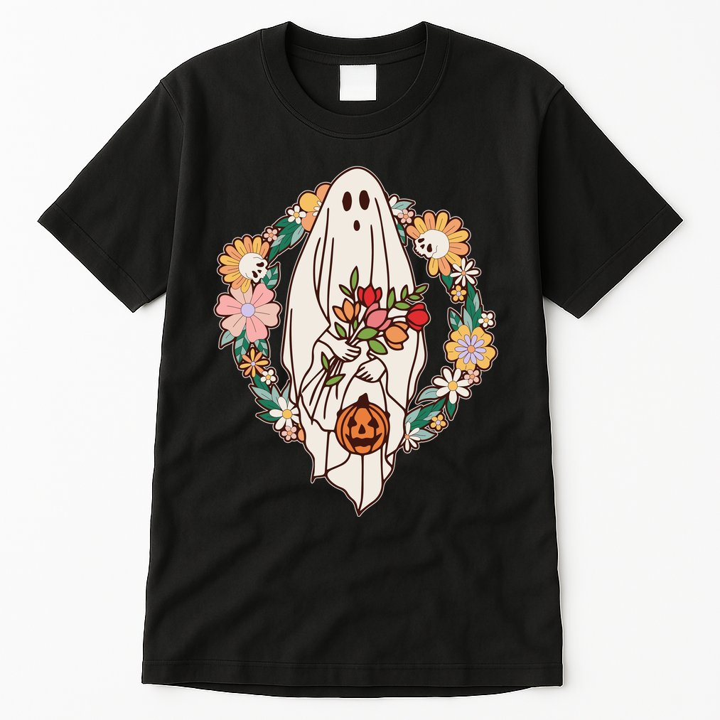 Halloween Creepy Cute Boho Flower Ghost Tall T-Shirt