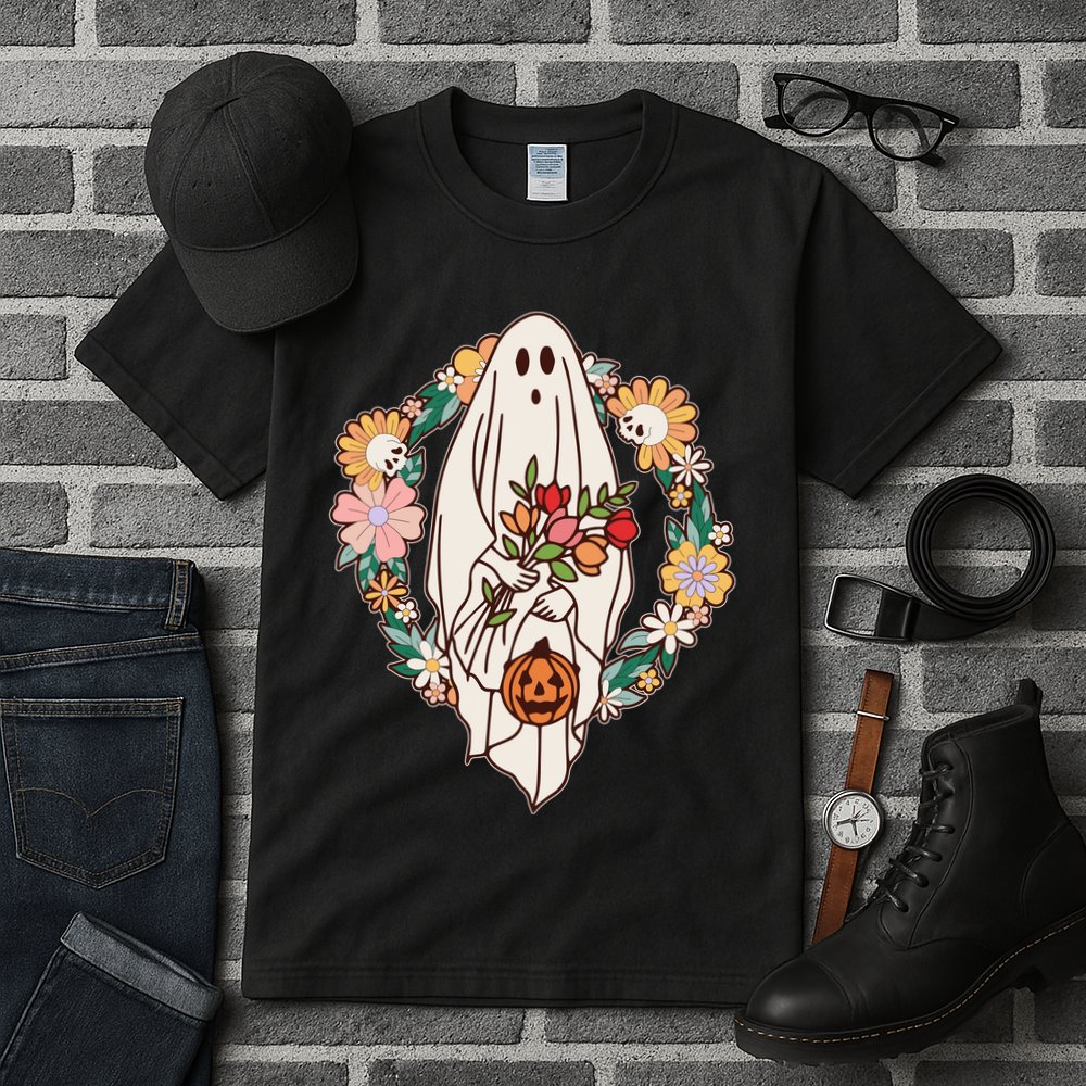 Halloween Creepy Cute Boho Flower Ghost Tall T-Shirt