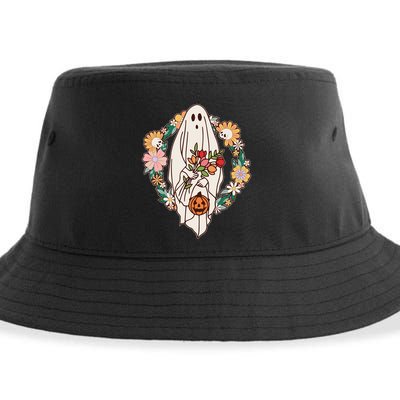 Halloween Creepy Cute Boho Flower Ghost Sustainable Bucket Hat