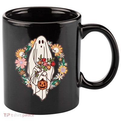 Halloween Creepy Cute Boho Flower Ghost 11oz C Handle Ceramic Mug