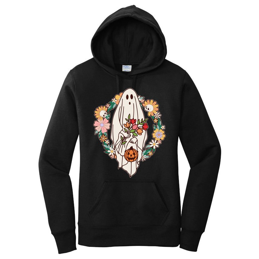Halloween Creepy Cute Boho Flower Ghost Women's Pullover Hoodie