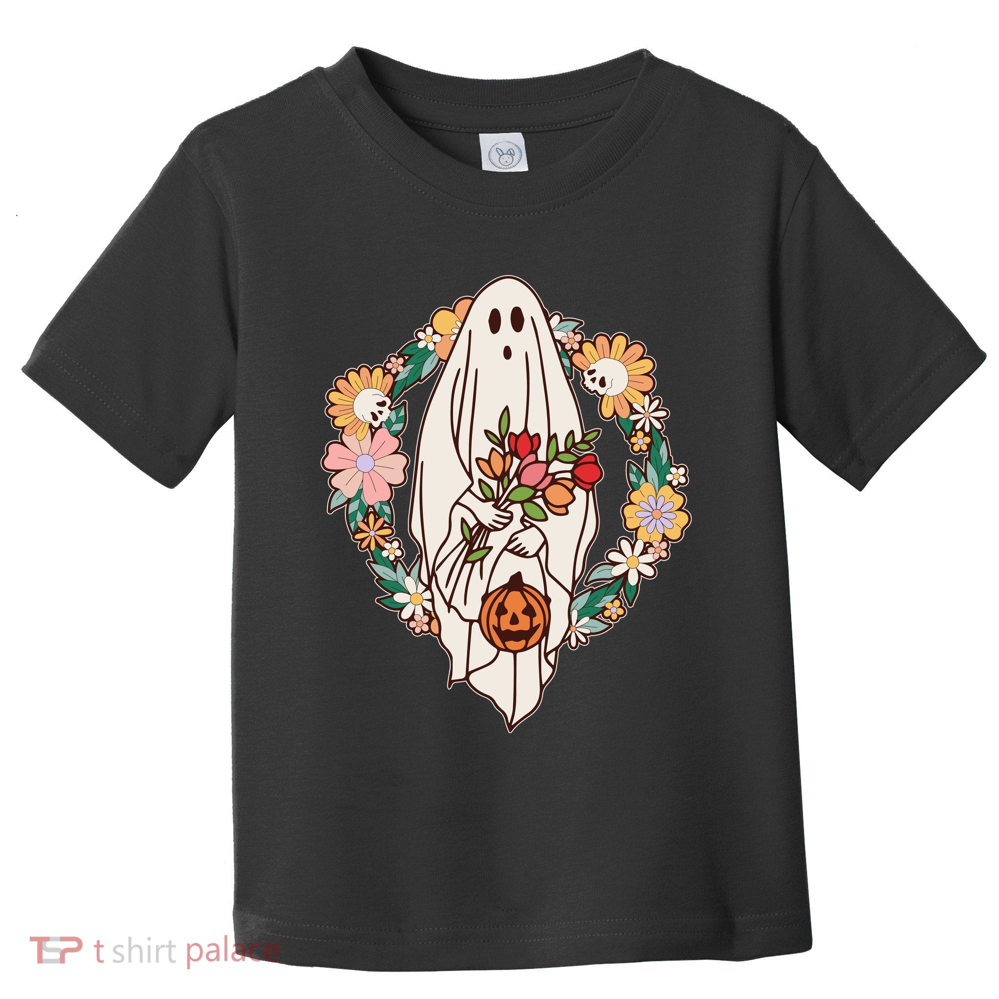 Halloween Creepy Cute Boho Flower Ghost Toddler T-Shirt