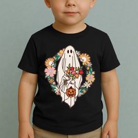 Halloween Creepy Cute Boho Flower Ghost Toddler T-Shirt