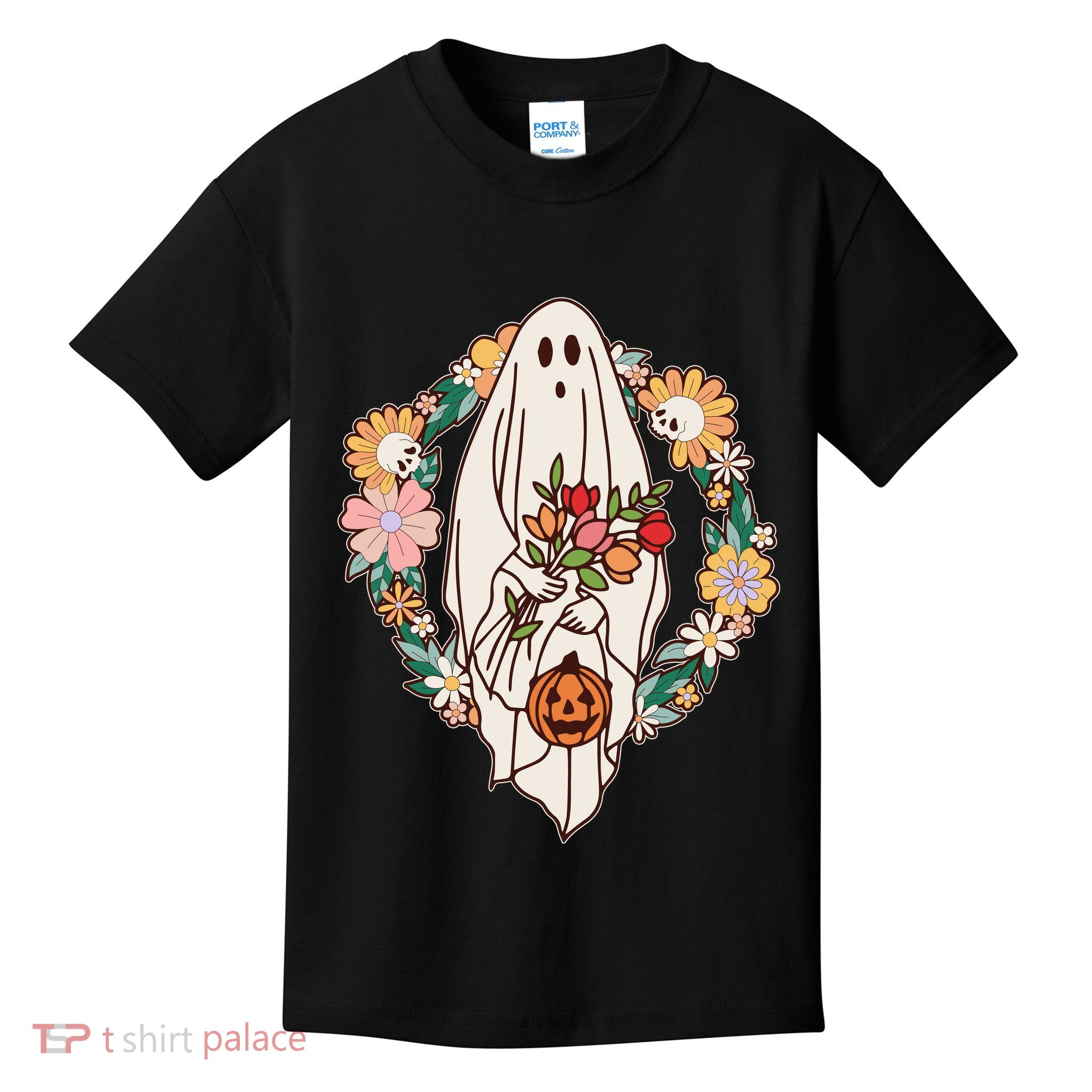 Halloween Creepy Cute Boho Flower Ghost Kids T-Shirt