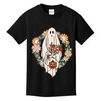 Halloween Creepy Cute Boho Flower Ghost Kids T-Shirt