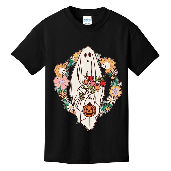 Halloween Creepy Cute Boho Flower Ghost Kids T-Shirt