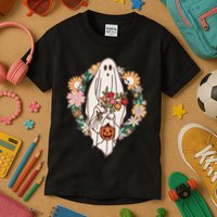 Halloween Creepy Cute Boho Flower Ghost Kids T-Shirt