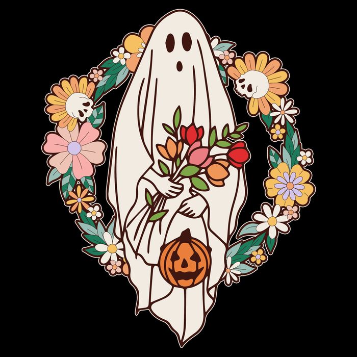 Halloween Creepy Cute Boho Flower Ghost Kids T-Shirt