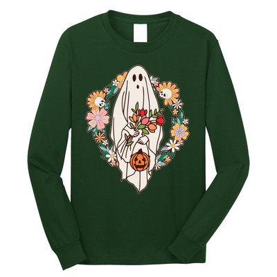 Halloween Creepy Cute Boho Flower Ghost Long Sleeve Shirt