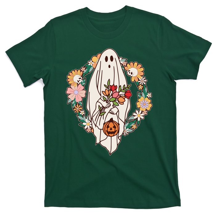 Halloween Creepy Cute Boho Flower Ghost T-Shirt