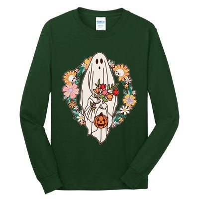 Halloween Creepy Cute Boho Flower Ghost Tall Long Sleeve T-Shirt