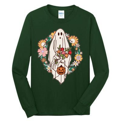 Halloween Creepy Cute Boho Flower Ghost Tall Long Sleeve T-Shirt