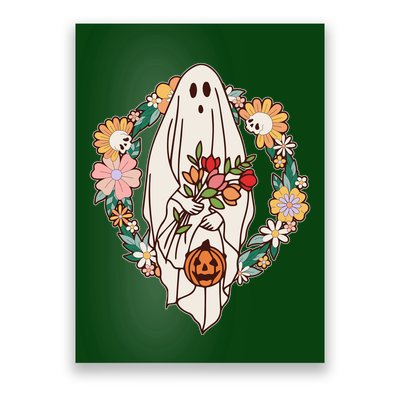 Halloween Creepy Cute Boho Flower Ghost Poster