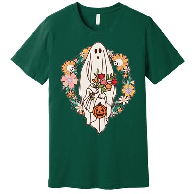 Halloween Creepy Cute Boho Flower Ghost Premium T-Shirt