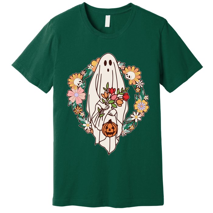 Halloween Creepy Cute Boho Flower Ghost Premium T-Shirt