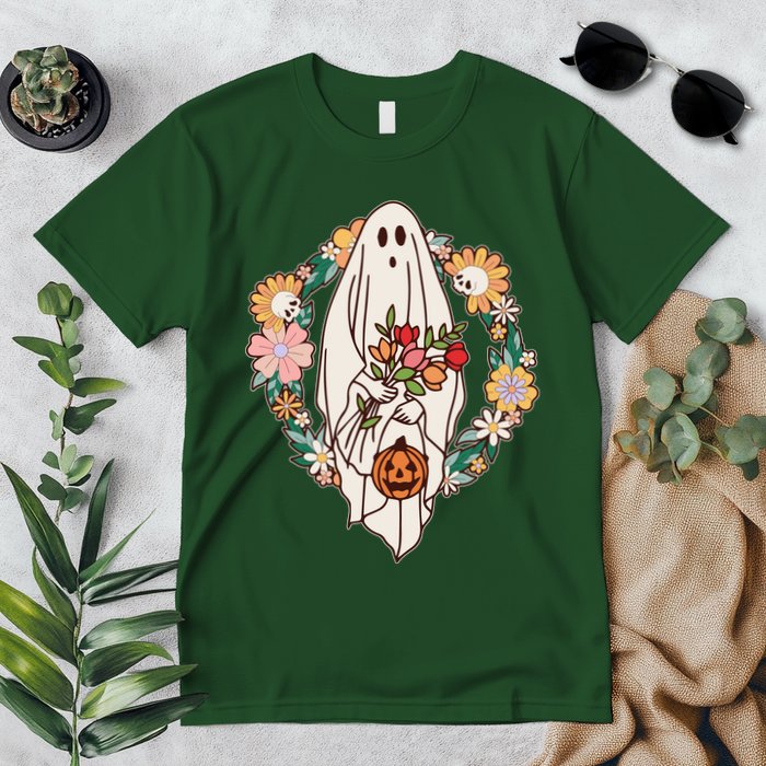 Halloween Creepy Cute Boho Flower Ghost Premium T-Shirt