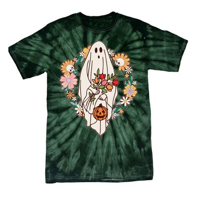 Halloween Creepy Cute Boho Flower Ghost Tie-Dye T-Shirt