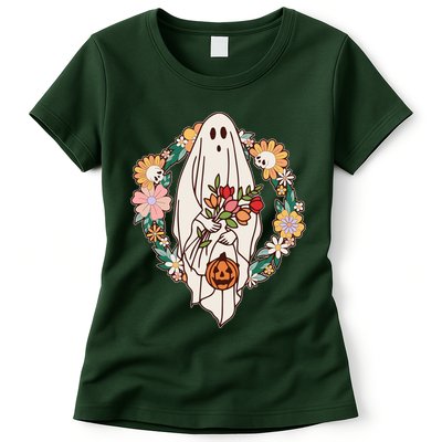 Halloween Creepy Cute Boho Flower Ghost Womens T-Shirt