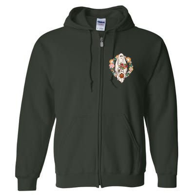 Halloween Creepy Cute Boho Flower Ghost Full Zip Hoodie