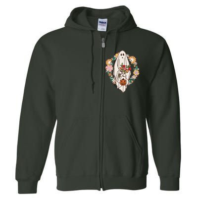 Halloween Creepy Cute Boho Flower Ghost Full Zip Hoodie