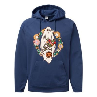 Halloween Creepy Cute Boho Flower Ghost Performance Fleece Hoodie