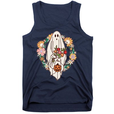 Halloween Creepy Cute Boho Flower Ghost Tank Top