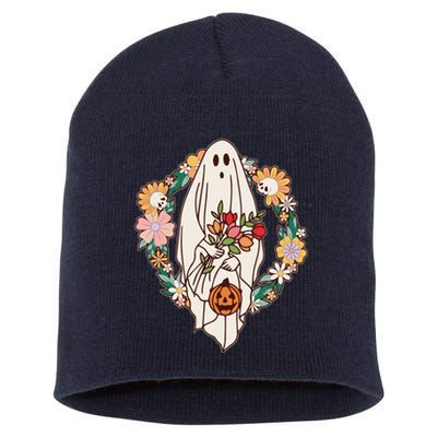 Halloween Creepy Cute Boho Flower Ghost Short Acrylic Beanie